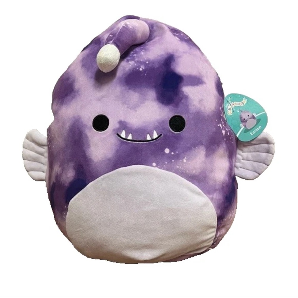 NWT Easton the Anglerfish Squishmallows Purple and White 11in Soft Plush Toy